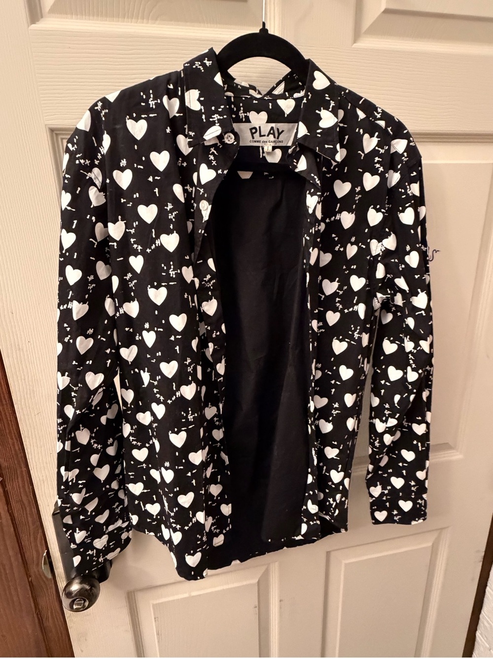 Comme des Garcons PLAY Black Shirt Jacket with White Hearts